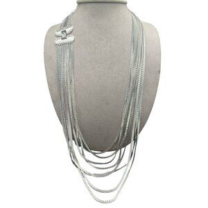 Monet Multichain Necklace Silver Tone Fashion Statement Wide Clasp Marked